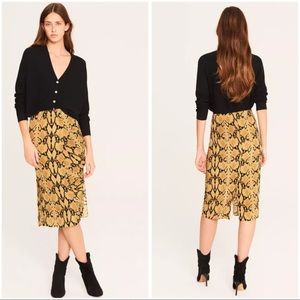BA&SH Carry Snake skin print midi ruched skirt Ochre